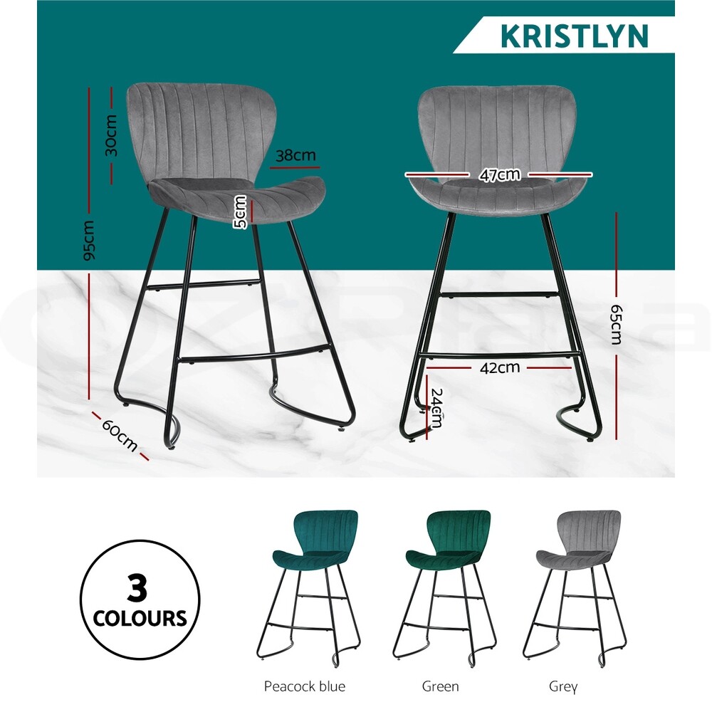 Artiss 2x Bar Stools Metal Bar Stool Velvet Backrest Kitchen Dining