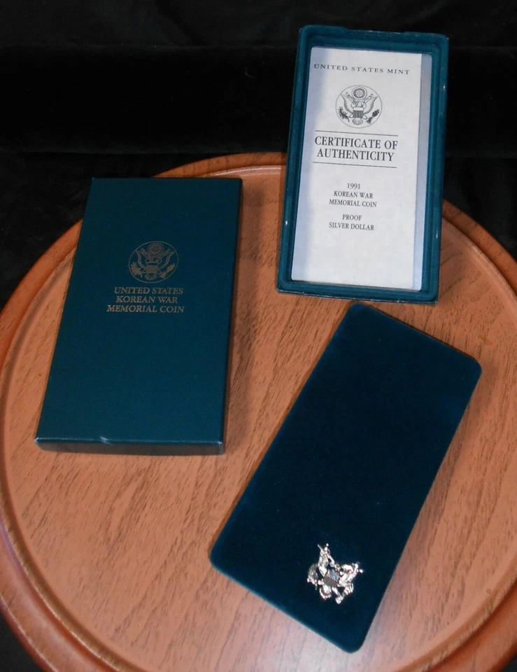 KOREAN WAR MEMORIAL COIN, PROOF .900 SILVER, 1991P, U.S. MINT, COMPLETE IN BOX! - Image 3 of 4