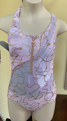 Nwt Justice Marble Shine Zip Up Swimsuit One Piece Size 8 Metallic Foil Ebay