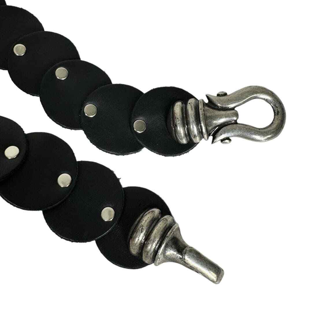 BB Simon Black Leather Belt XL Disc Grommet Stud Biker Moto  display picture 2