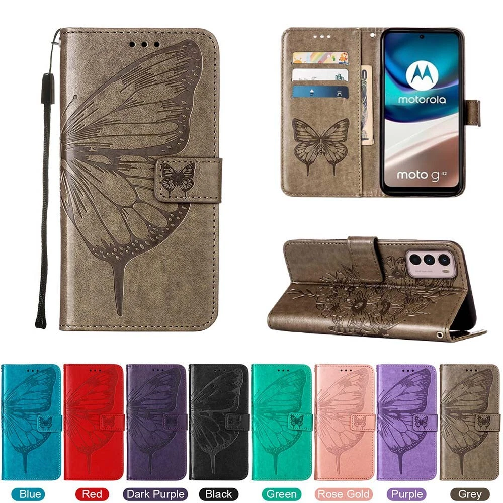 For Moto G52j 5G G52 G42 G22 G51 G71 E32 Butterfly Leather Stand Card Case  Cover