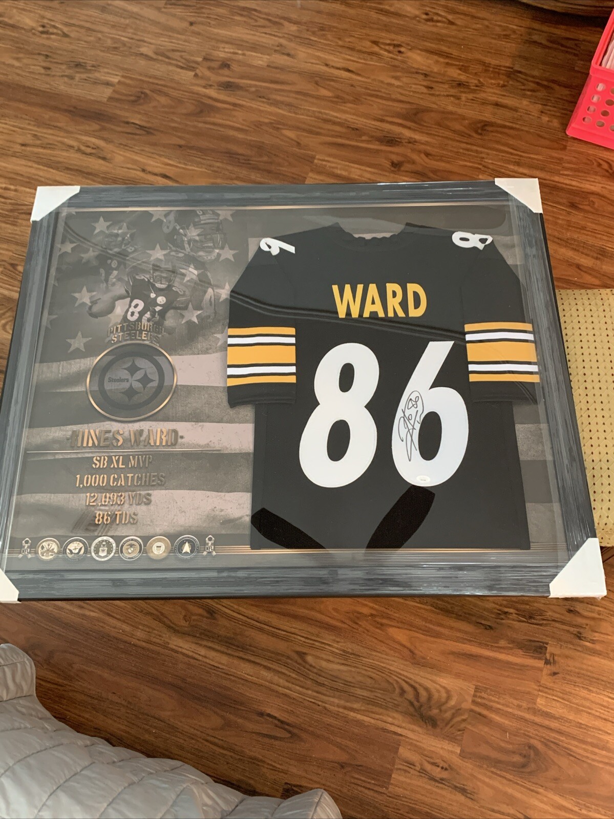 Hines Ward Autographed Signed Black Custom Framed Football Jersey JSA Steelers Free Ship 