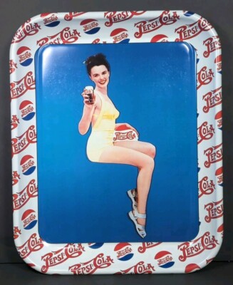 レア　ビンテージ　PEPSI-COLA レトロ金属製ディスプレイバスケット Vtg Pinup Girl Tray Swim Suit Pepsi Cola Metal Serving Tray Pin Up