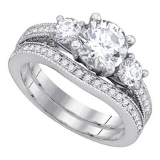 14kt White Gold Womens Round Diamond Wedding Engagement Ring Set 2-1/2ctw