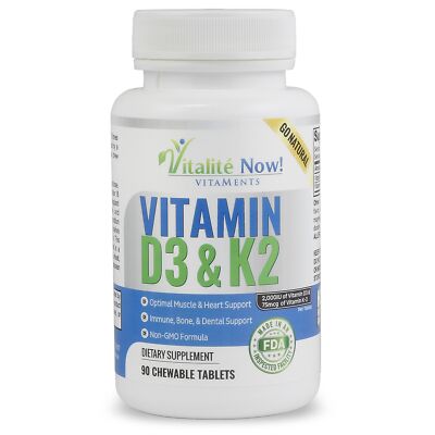 Best Vitamin D3 2000 IU + K2 MK7 Cherry   90 Chewable Tablets, 3-Month Supply