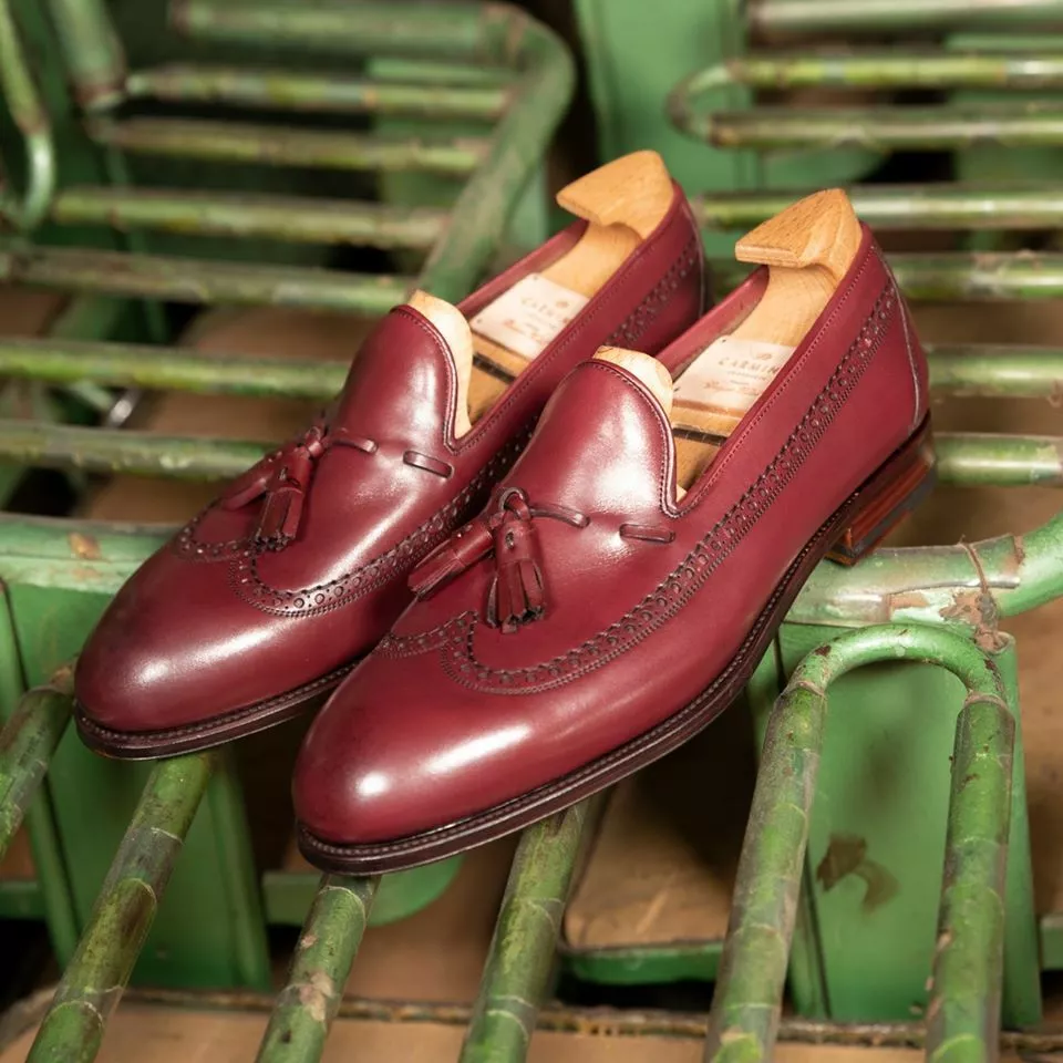 Men Handmade Burgundy Leather Tassel Brogue Style |