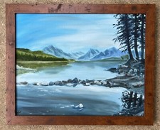 glacier national park Framed Original Oil Painting 16x20 Mountain Lake