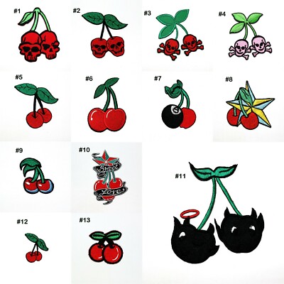Cherry Skull Hardcore Motorcycles Biker Rock Punk Tattoo DIY Jeans Iron on patch