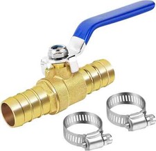 Brass Hose Barb Ball Valve Kit-1pcs 3/4'' Heater Hose Shut Off Valve w/ Clamps