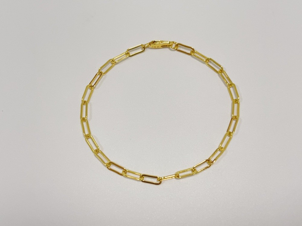 "18k Yellow Gold 3.5mm Paperclip Chain Rolo Dainty Link Cable Bracelet Womens 7\""
