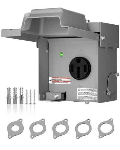 50 Amp RV Power Outlet Box, 125/250V Enclosed Lockable NEMA 14-50R Box, Weath... - Picture 1 of 7