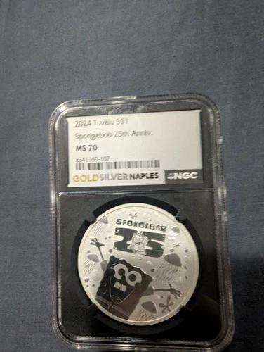 2024 Tuvalu SpongeBob SquarePants 25th Ann 1 oz Silver NGC MS 70
