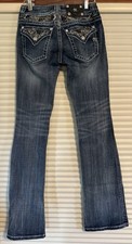Miss Me Boot Cut 28 Rhinestone Flap Pocket Low Rise Boot Cut Medium Wash JP5801B