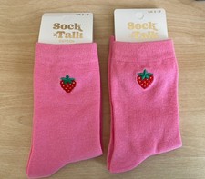 2 x Pairs Sock Talk Women’s Pink Embroidered Strawberry Socks UK Size 3-7 BNWT