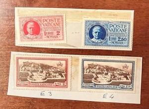 Vatican Special Delivery Stamps Lire 2, 2.50 Red Blue Brown Architecture Figures