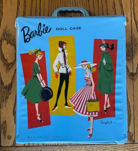 Vintage 1961 Mattel Barbie Ponytail Doll Case Blue Vinyl Carrying Case w/ Insert