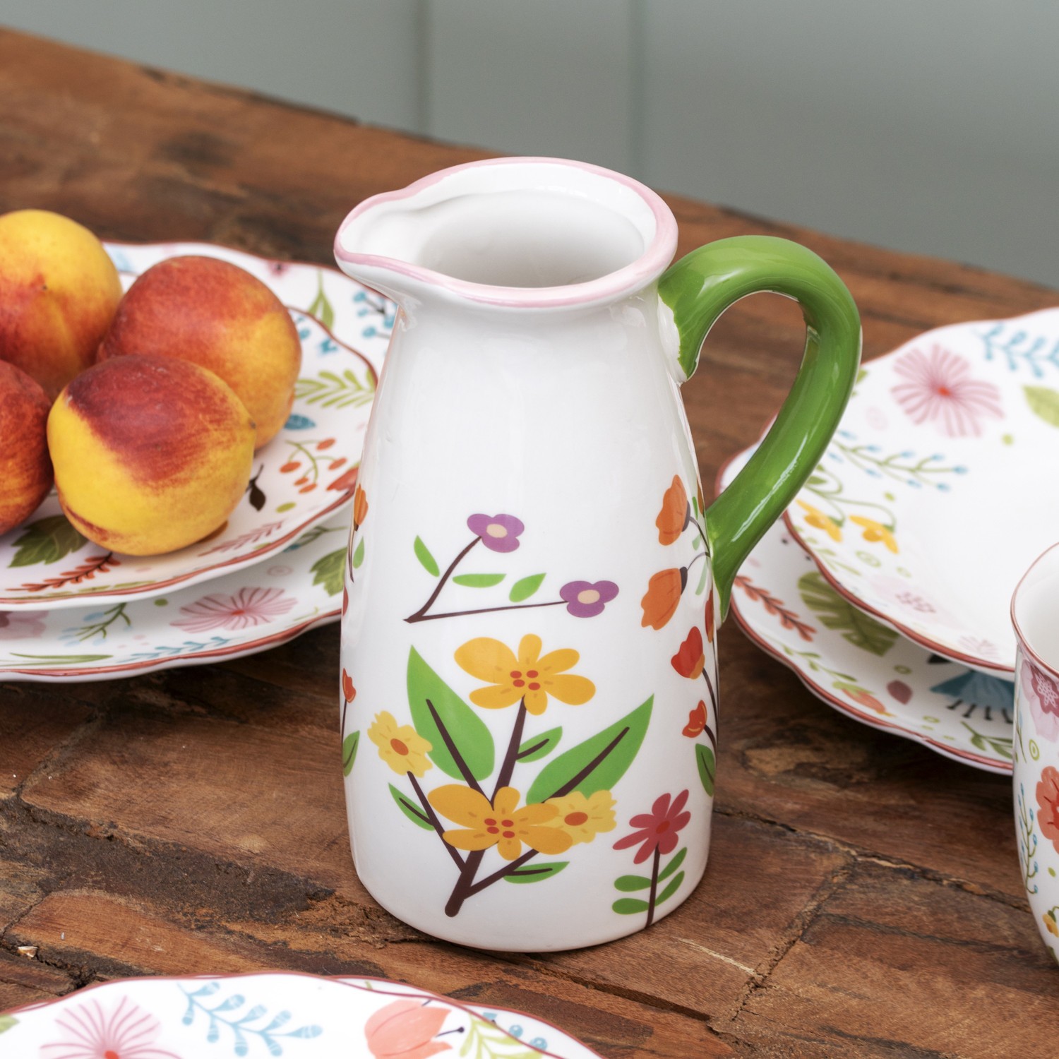 Floral Print Jug Vase Ceramic Pitcher Flower Vase Table Decor Botanical Home