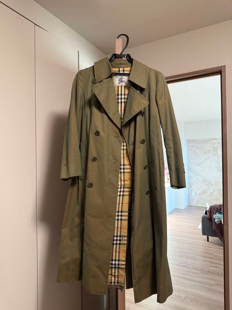 Burberry Vintage Trench Coat Long Maxi Nova Check Olive Green M