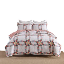 3 Pcs Cotton Double-Ring Patchwork Quilt Bedspread Set 