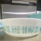 New ListingPyrex Oval Glass Casserole White Turquoise Amish Butterprint Vintage Dish