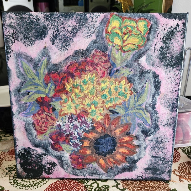 Orginal Floral Acrylic Painting ' Namumulaklak Sa Dilim' 12×12, 1in Thick Canvas