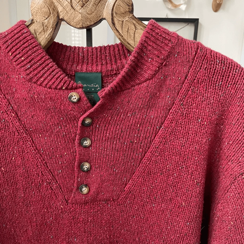 Vintage Scandia Woods Wool Blend Chunky Henley Sweater XL