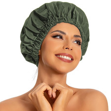 Reusable Shower Cap for Women, Large Waterproof Shower Bonnet Washable Elastic B