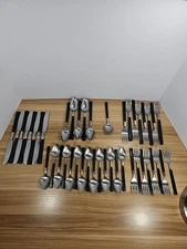 Set of 44 Stanley Roberts SRI stainless dinner Set Japan Black Handle 