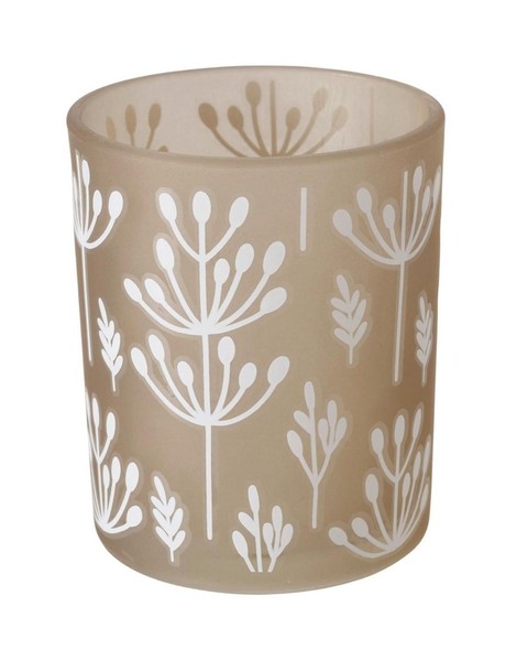 Windlicht Laterne Teelichthalter Glas Beige Weiß Zweigenmotive Ø 9 X H 10 Cm-image