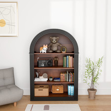 Black 4 Tier Arched Bookshelf Freestanding Wood Storage Display Shelf Organizer