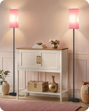 2 Pack Floor Lamp, Pole Lamp with Foot Switch, Modern Square Pink + Black 