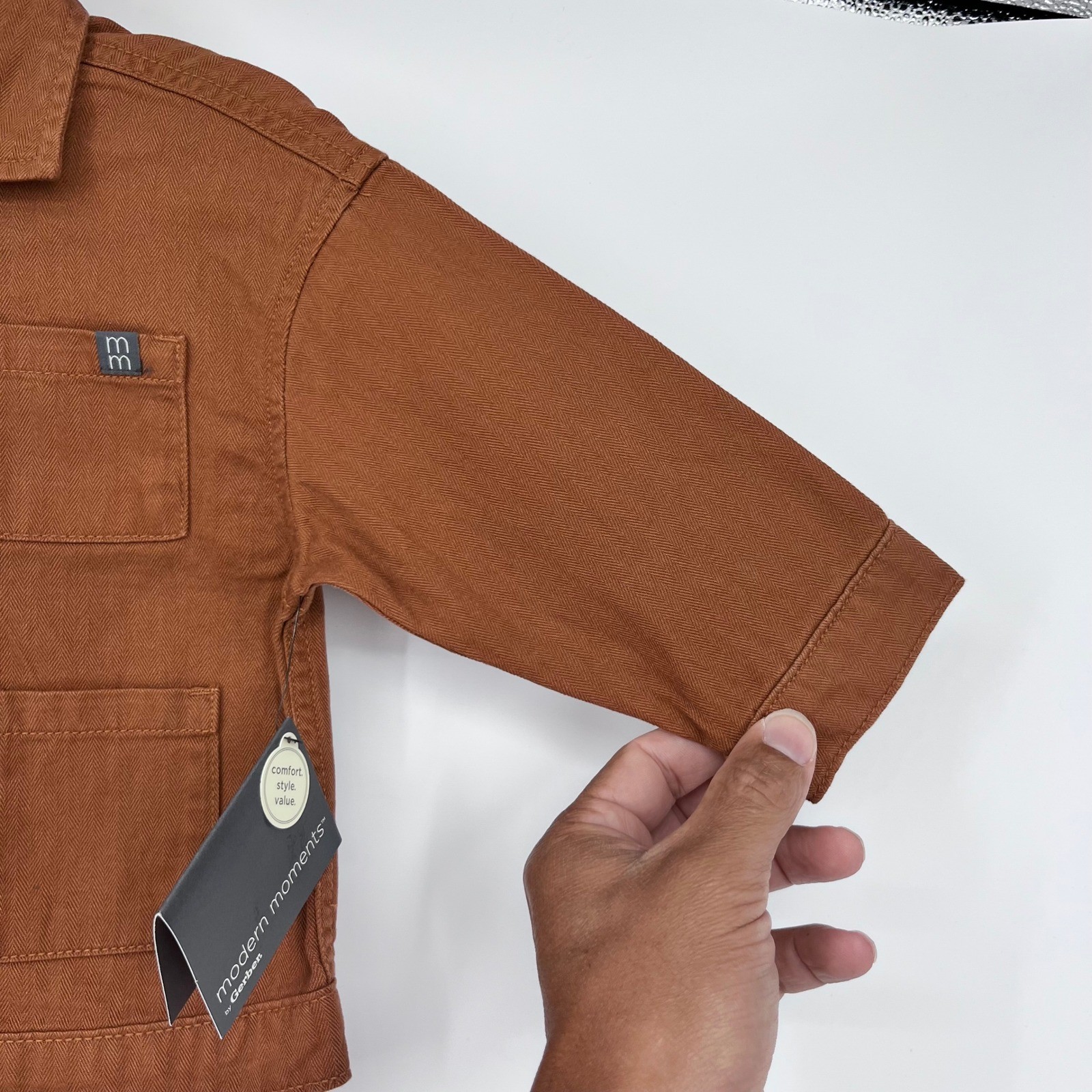 Modern Moments Utility Jacket Boys 18M Brown Herringbone Twill Chore Coat Fall image 3