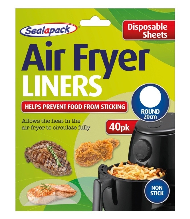 AIR FRYER LINERS 40PK NON STICK ROUND 20CM DISPOSABLE SHEETS SEALAPACK 40 SHEETS