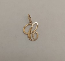New 14k Yellow Gold Cursive Initial Letter 'C' Charm Pendant