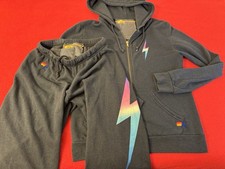 Aviator Nation Women's Lightning Bolt Hoodie Track Pants Set, Dark Gray Size S