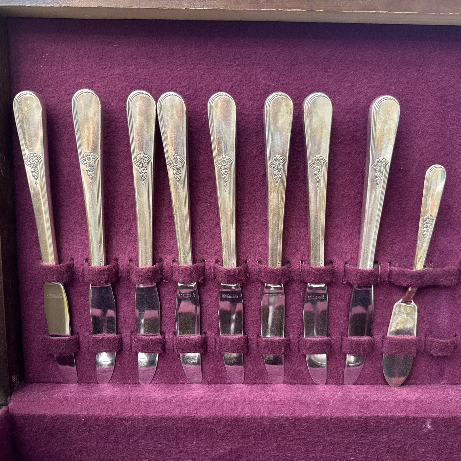 Vtg Holmes & Edwards Inlaid IS 1940's 48 Piece Silverware Set Youth Pattern