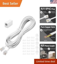 Versatile 25FT RJ11 Landline Extension Cord with Telephone Coupler and Clips