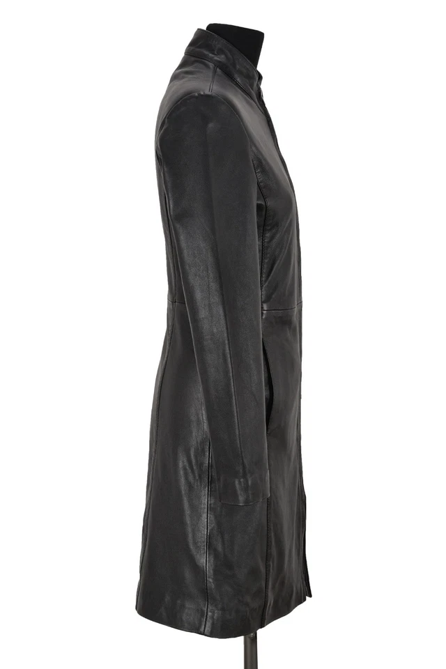 Carrie Black Ladies Smart Designer Knee Length Real Lambskin Leather Jacket Coat - Image 3 of 4