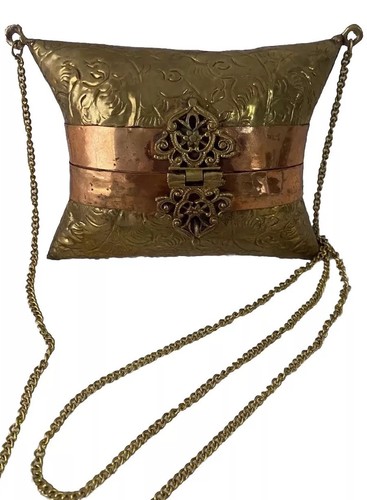 Vintage Brass Copper Shell Pillow Purse Shoulder Bag Mini 30s 40s
