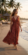 Women's Boho Maxi Dress Paisley Halter Beach Sundress Summer Vacation Dress