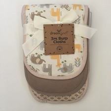 NEW Baby Burp Cloths 3 Piece Set Animal Theme and Solid Color DreamGro