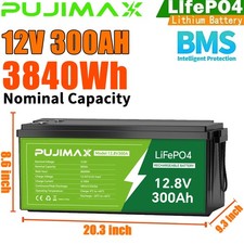 300AH 12V LiFePO4 Lithium Battery 15000 Deep Cycle BMS for Solar RV Off-grid