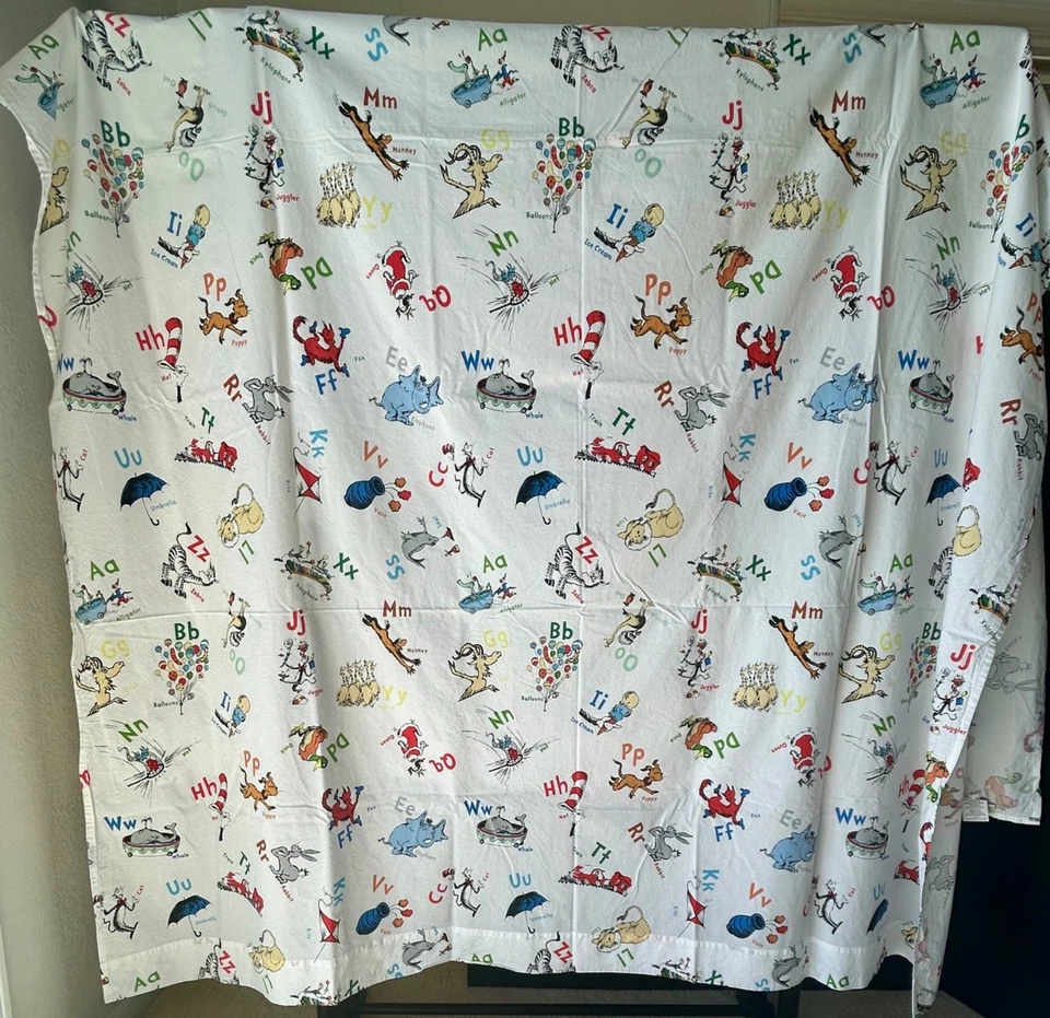 Полноразмерная плоская простыня Pottery Barn Kids Dr Seuss ABC 100% хлопок снята с производства - Изображение 3 из 4