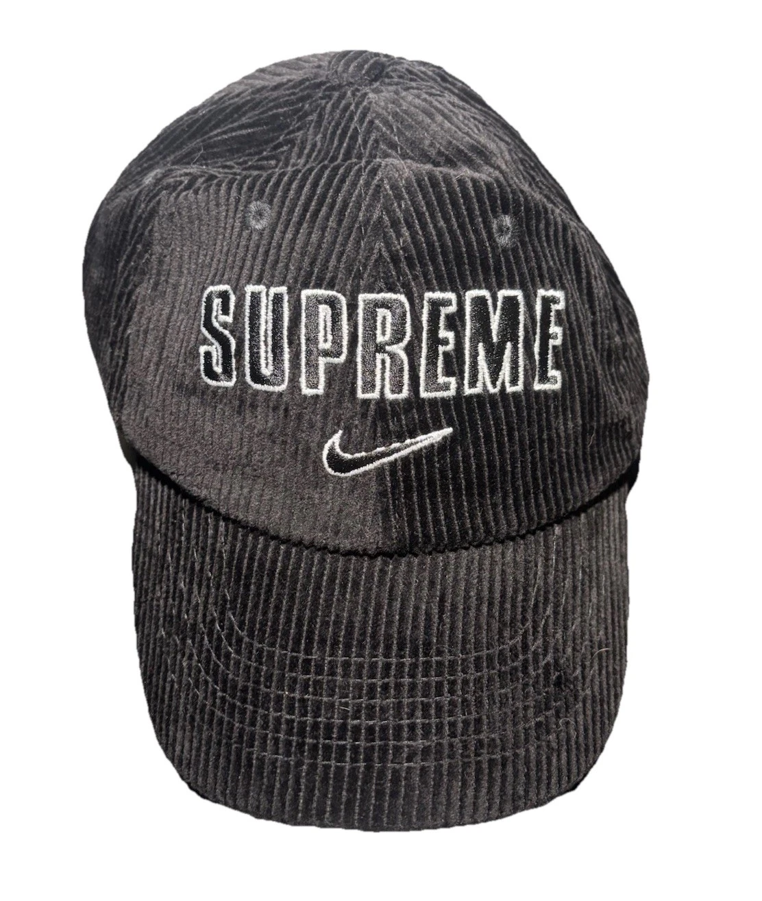 Authentic Supreme x Nike SS22 Arc Corduroy 6-Panel Cap Hat Black NWT