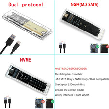 M.2 NVME Pcie NGFF SATA Dual Protocol SSD Case Clear USB Type C PCI-E M2 SSD Tra