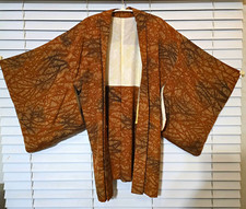 Vintage Japanese Silk Haori Kimono Jacket Abstract Branch Pattern