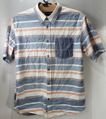 Ocean Current Button Up Short Sleeve White Blue & Red Striped Shirt Men s XL