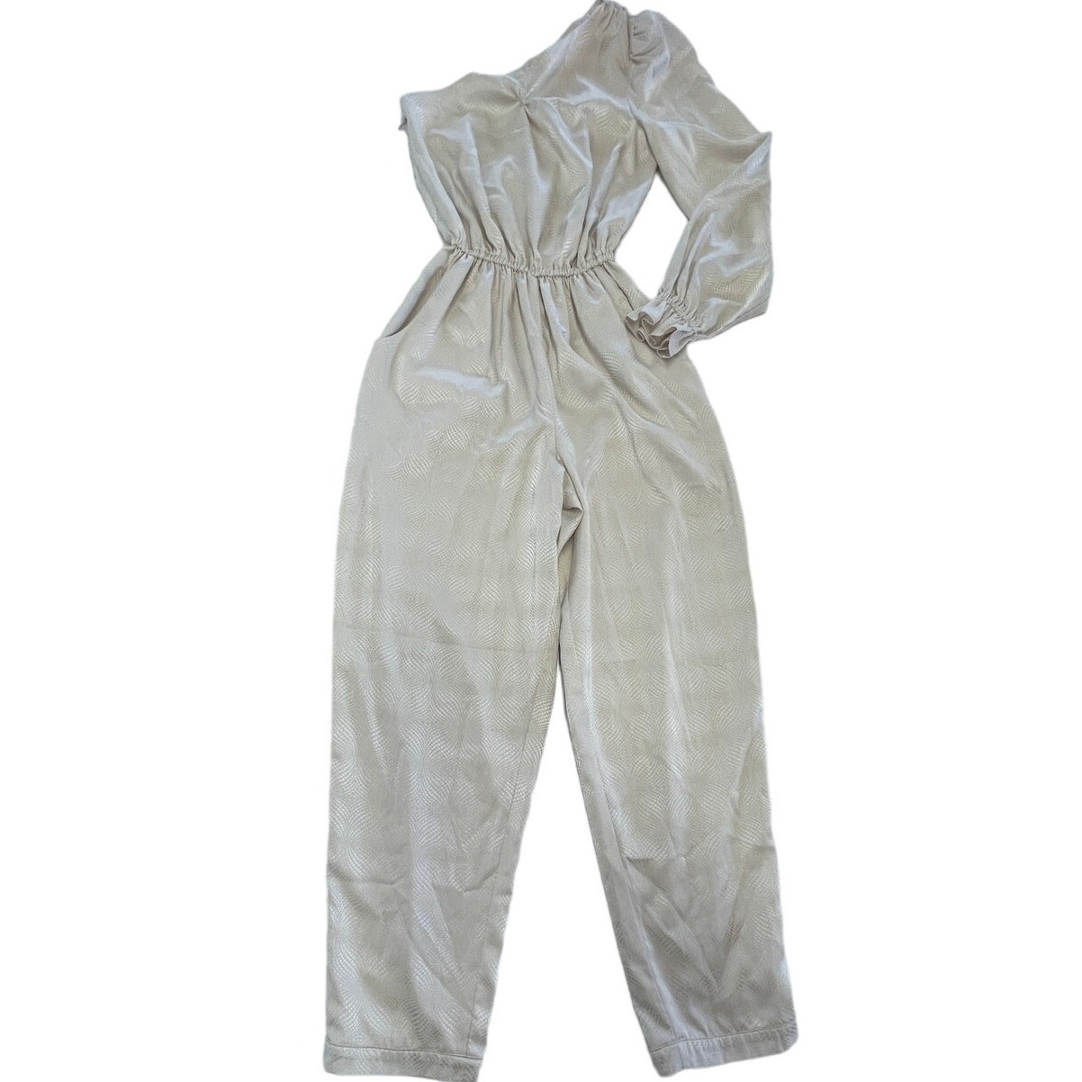 Love, Whit by Whitney Port Jumpsuit Womens 4 Ivory Jacquard One Shoulder Stretch