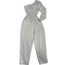 Love, Whit by Whitney Port Jumpsuit Womens 4 Ivory Jacquard One Shoulder Stretch