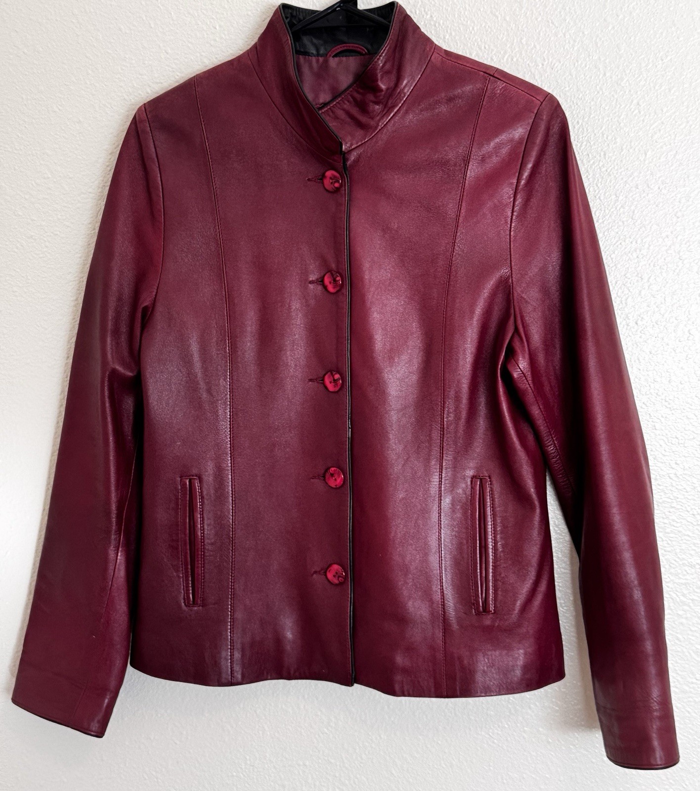 Vintage Leather Jacket Button Down - Red, Burgund… - image 1